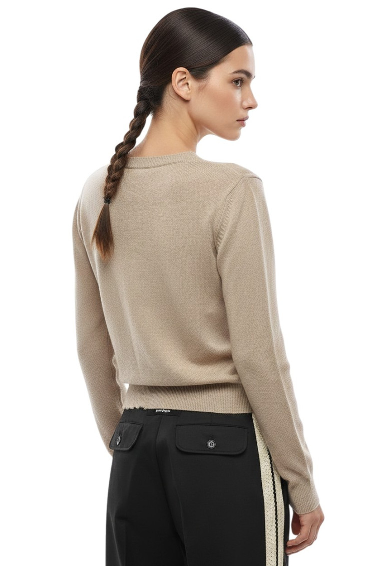 Beige Crew Neck Cardigan
