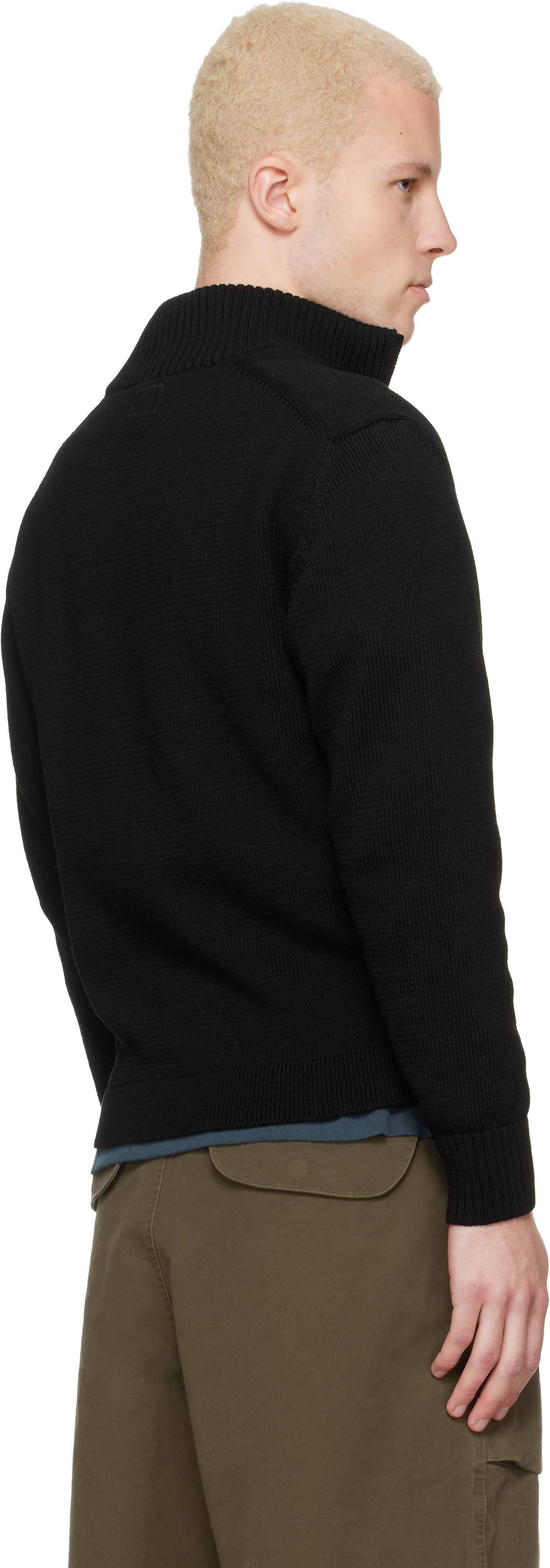 Black Compact Cotton Zipped Cardigan Sweater