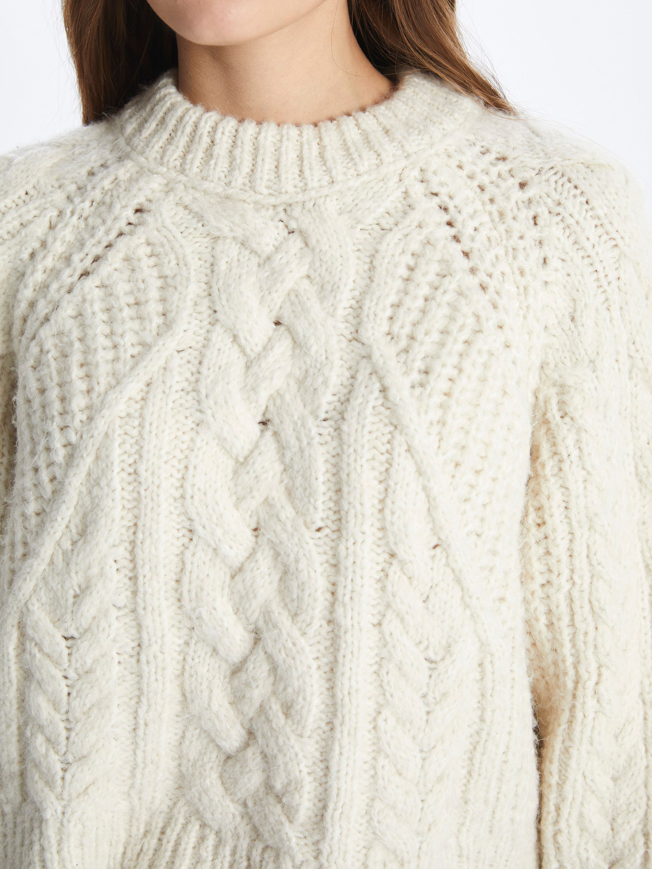 Dexia Crew Neck Cable Knit Soft Textured Ecru Sweater