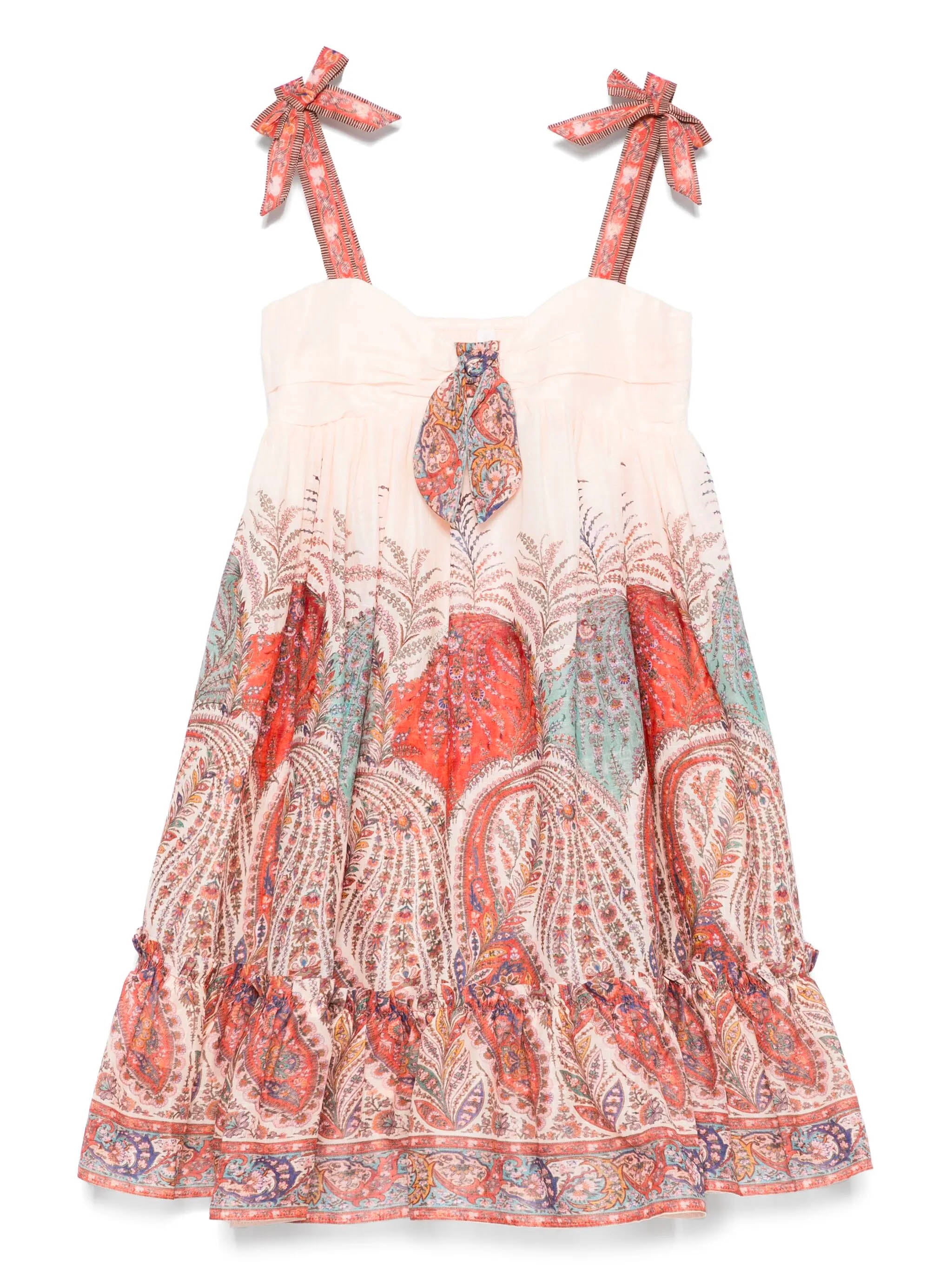 Mini Ruffled Cotton Dress with Appliqued Bows