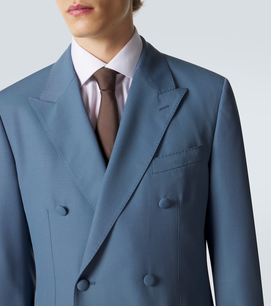 Double-breasted wool poplin suit jacket