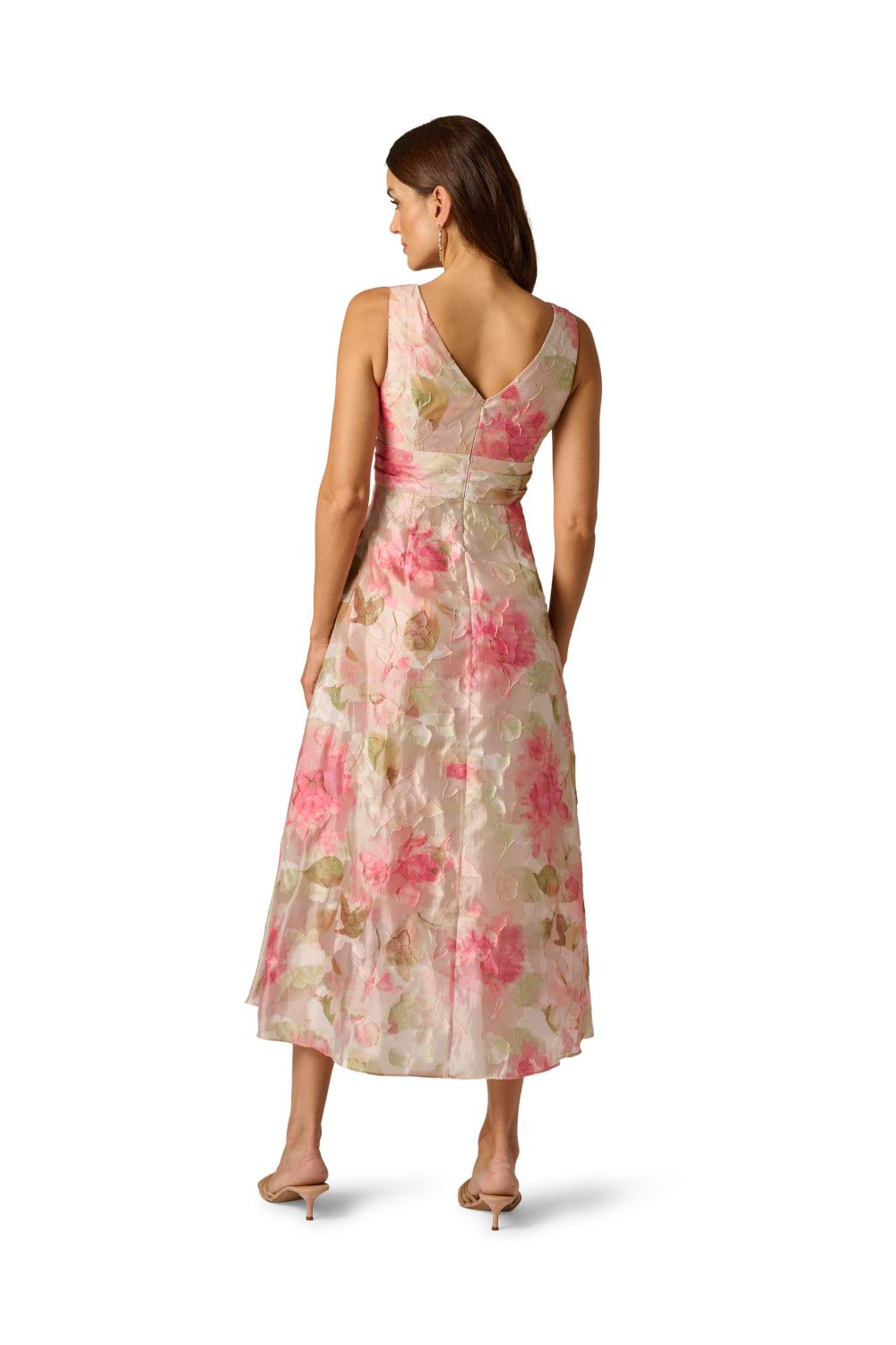 Adrianna Papell Women's Cascade Organza Midi Dress in Pale Pink