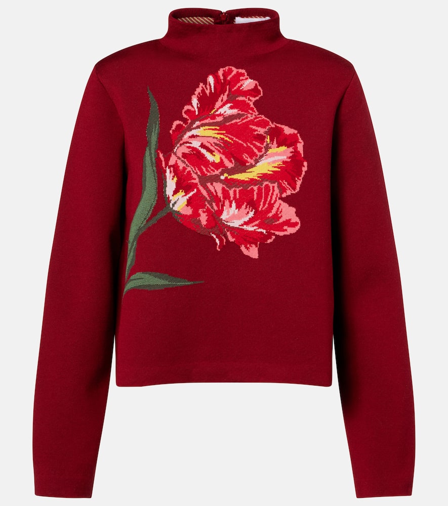 Floral jacquard cotton and wool sweater