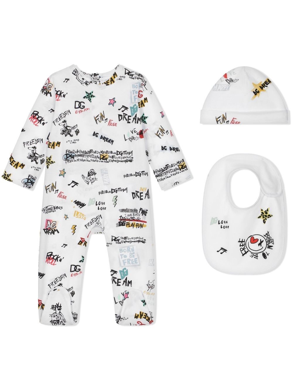 Rock-print babygrow set - White