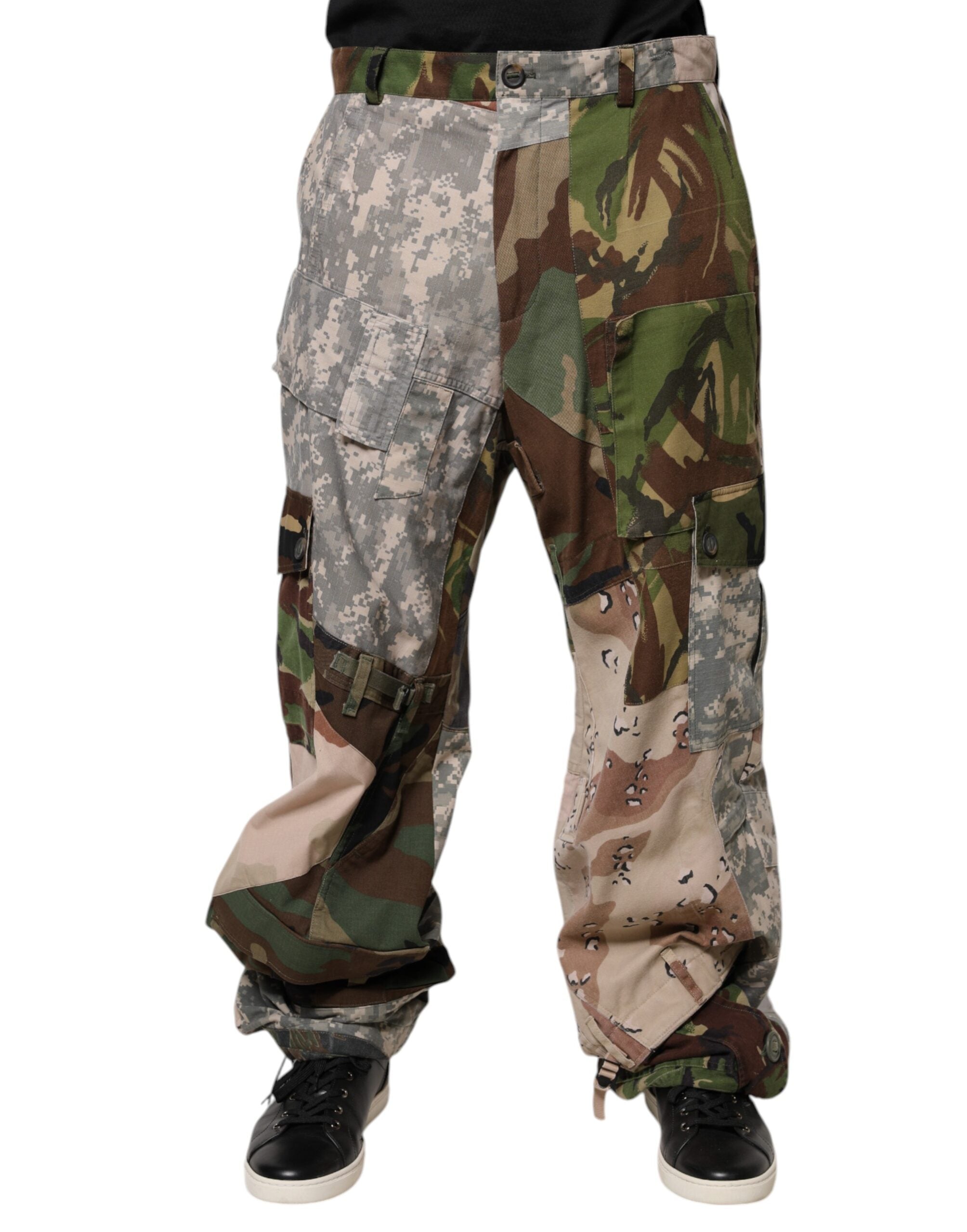 Patchwork Camouflage Cargo Pants — Multicolor