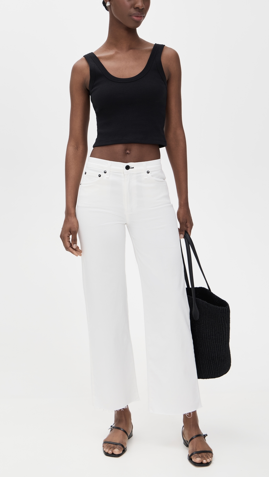 Crop Wide Leg Twill Pants Ivory