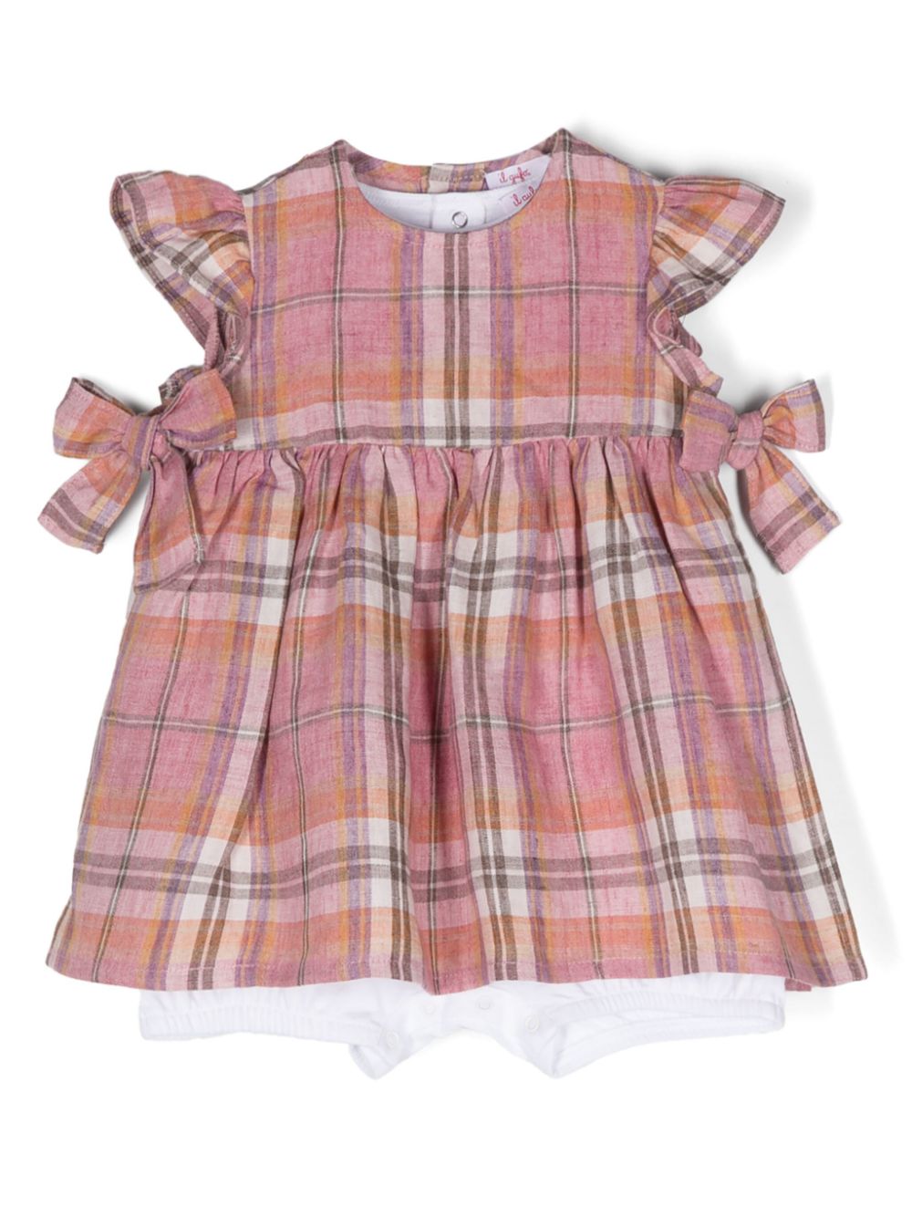 Plaid-check cotton babygrow set - Pink