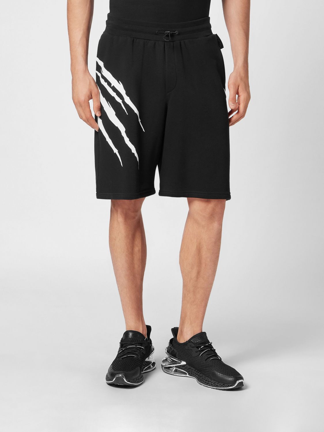 Scratch-print track shorts - White