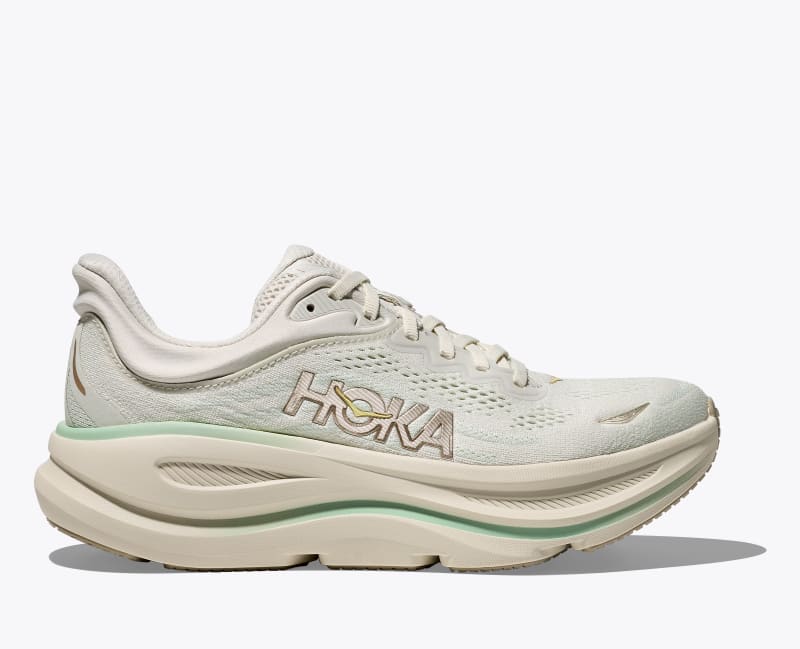 HOKA Women's Bondi 9 Shoes in Truffle Salt/Sea Glass