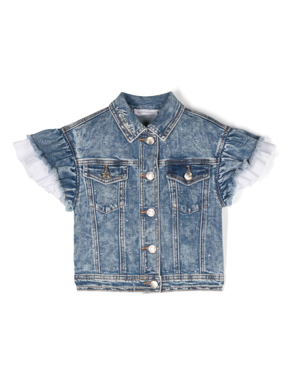 Ruffle-sleeve denim jacket - Blue