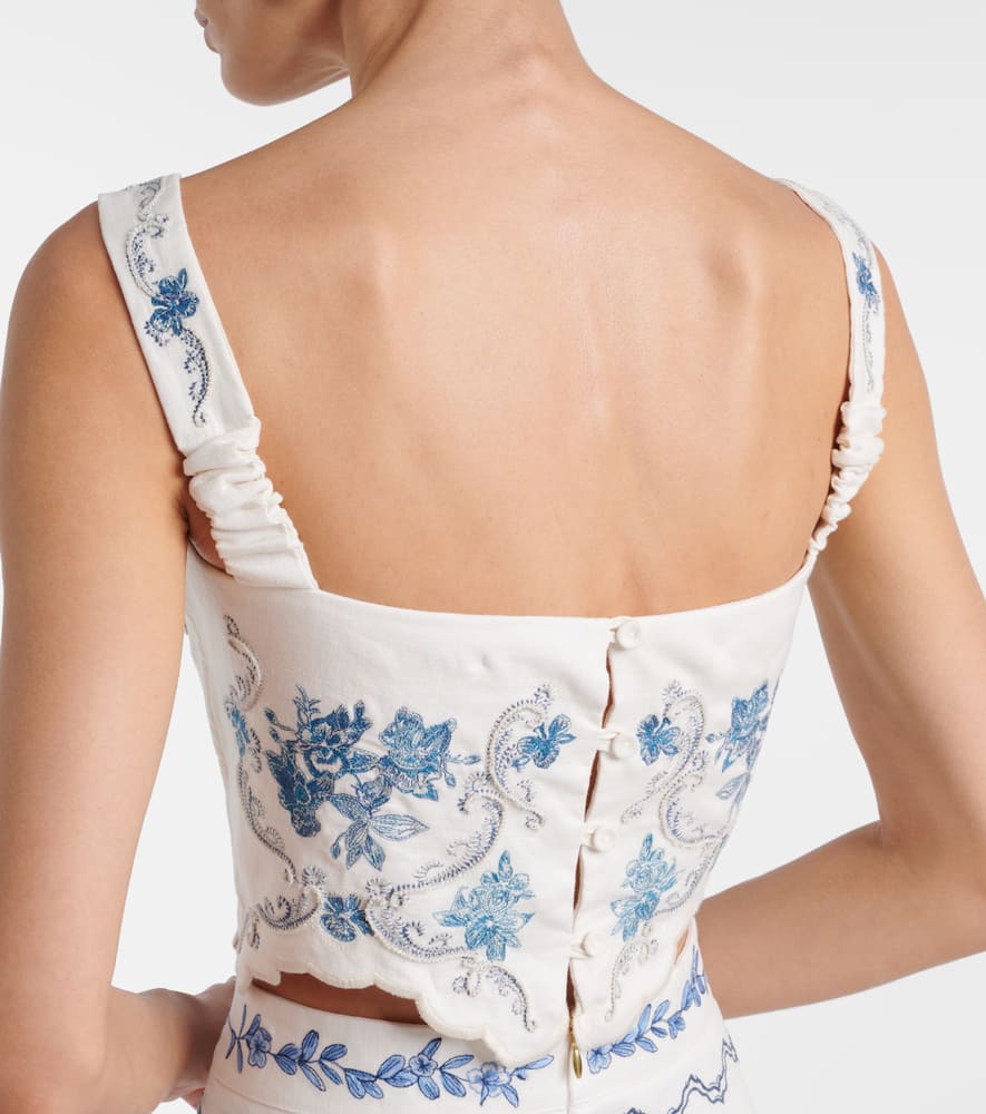 Luciana Gloriosa embroidered linen crop top