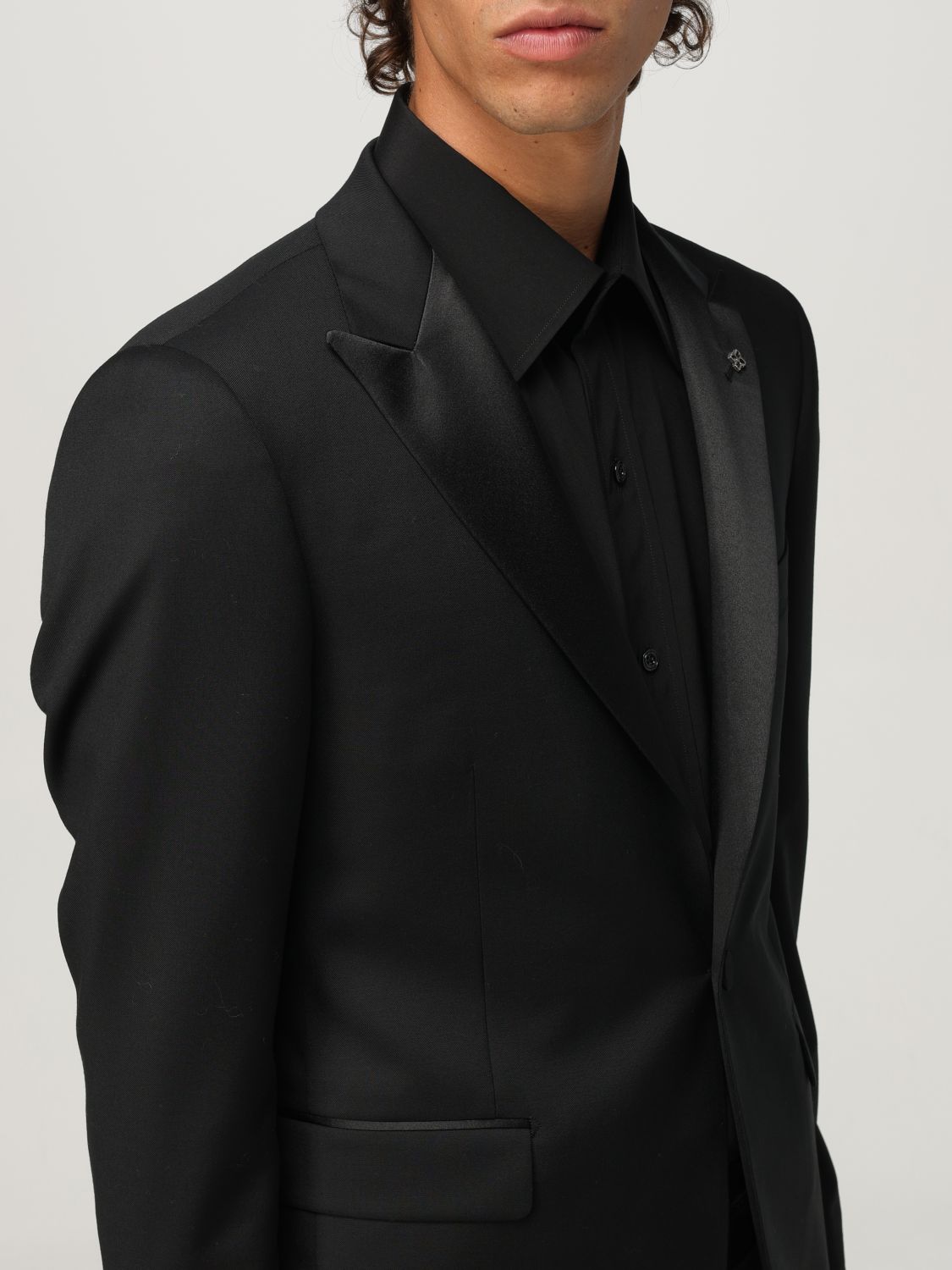 Satin-trim single-breasted suit - Black