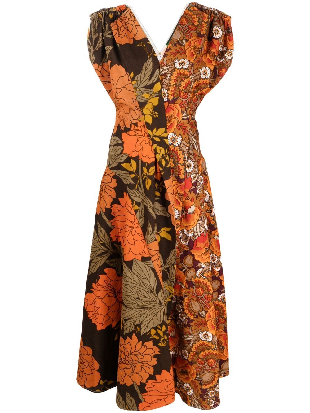 Expressionist upcycled floral-print dress - Yellow