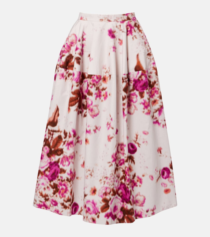 Floral cotton poplin midi skirt