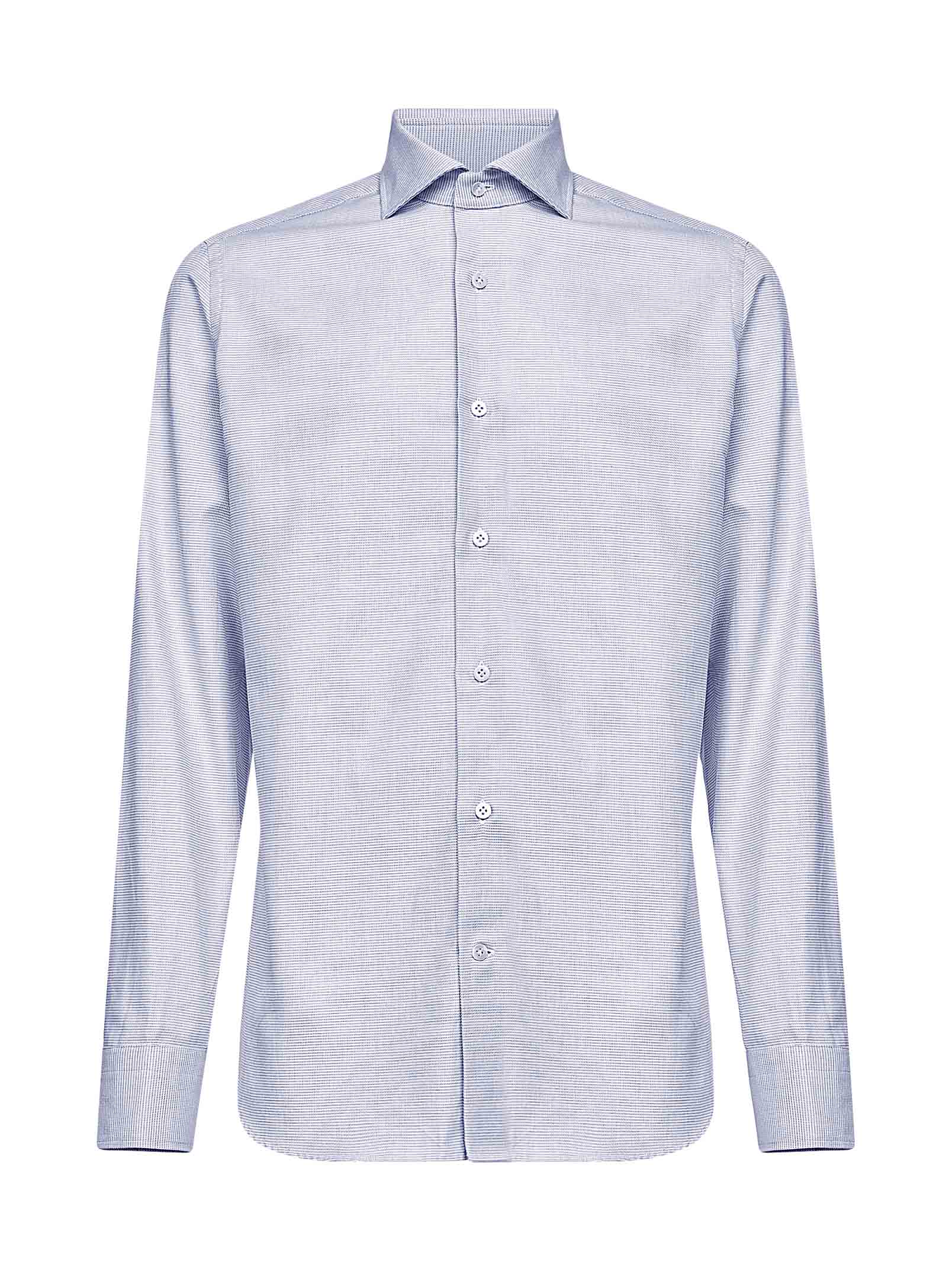 Micro Jacquard Cotton Shirt — Blue