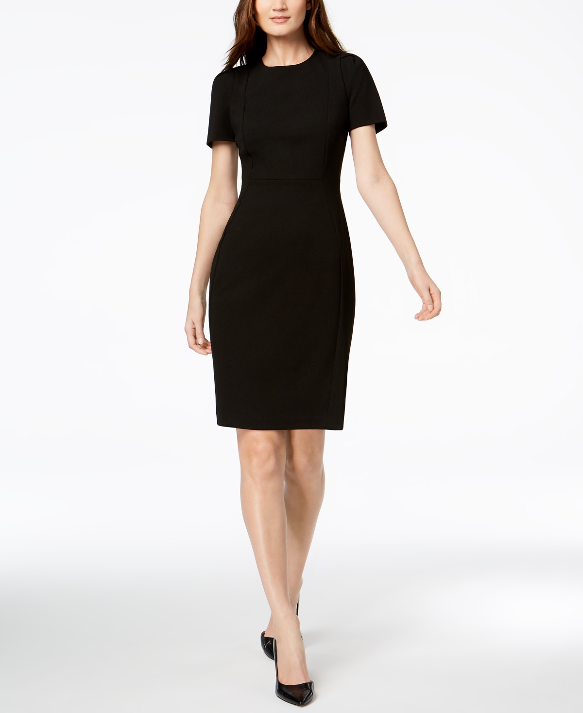 Seamed Scuba Crepe Sheath Dress - Black