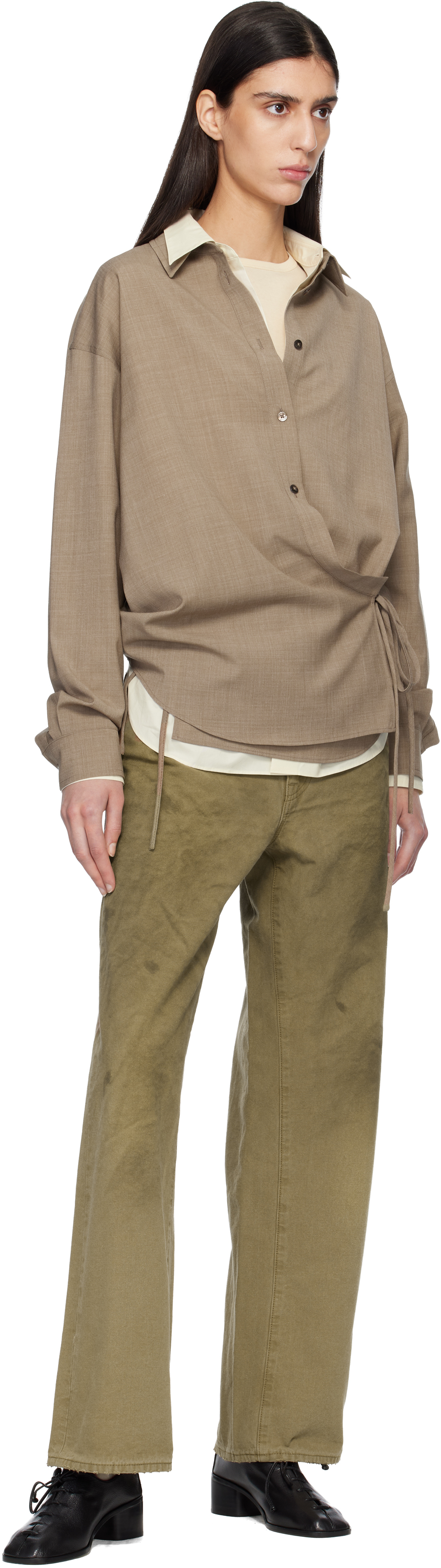 Beige Sulfur Dyed Oxford Vintage Wide Jeans