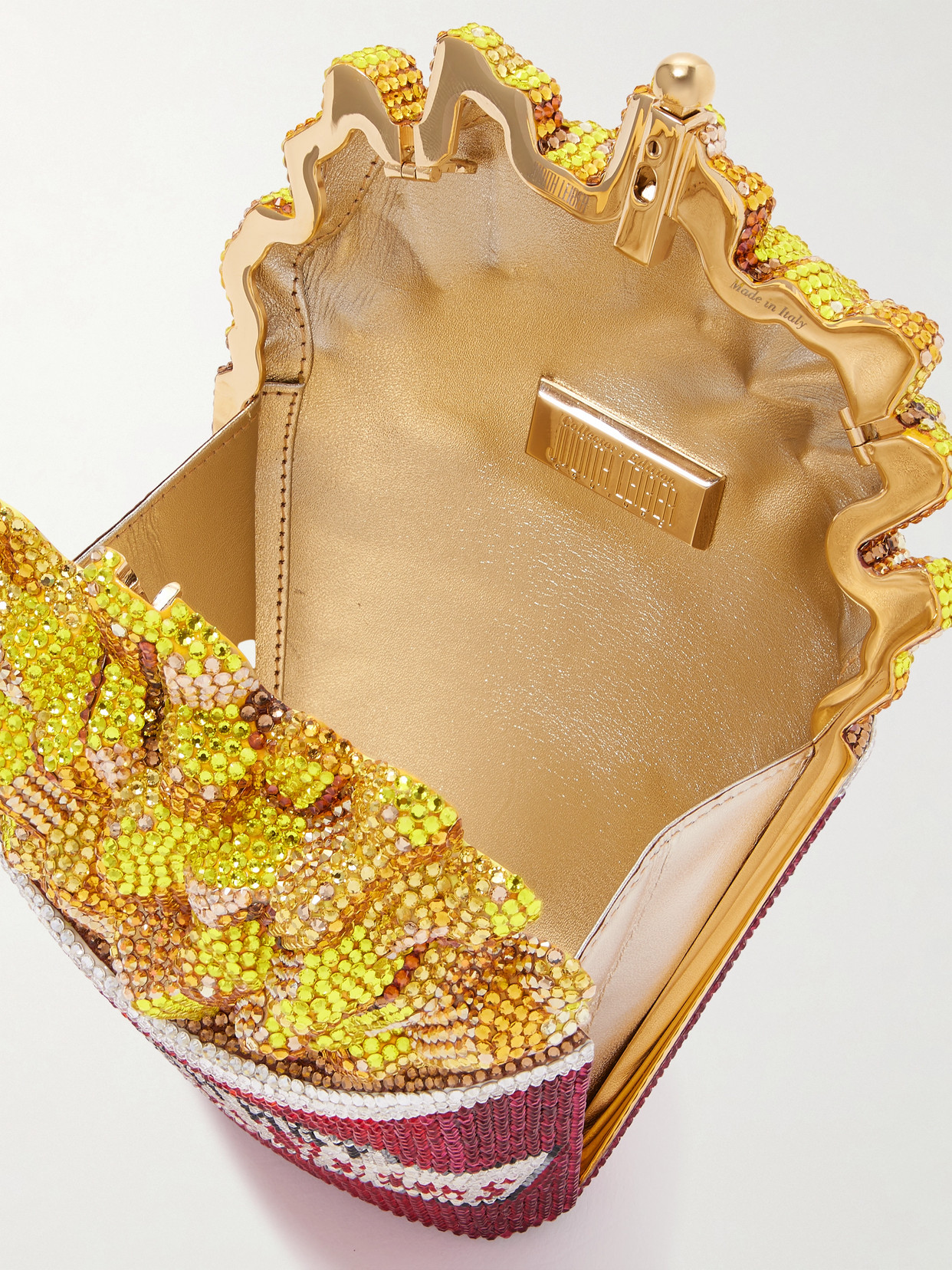 French Fries Fresh And Hot Crystal-embellished Gold-tone Clutch - Red