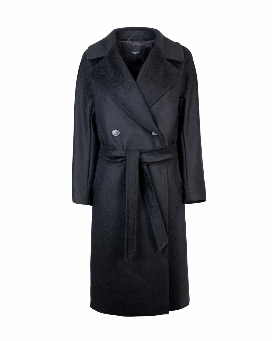 Black Solid Notched Lapel Trench Coat