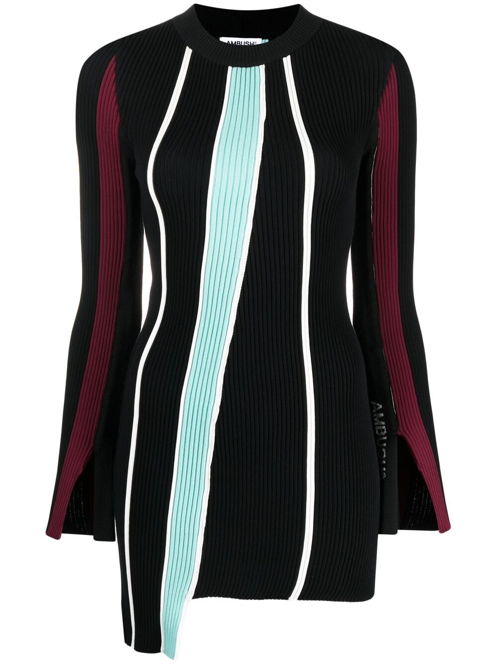 Asymmetric striped knit jumper - Black
