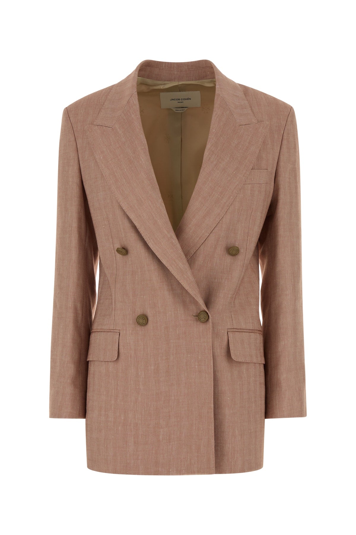 Double-Breasted Linen Blend Blazer — Beige