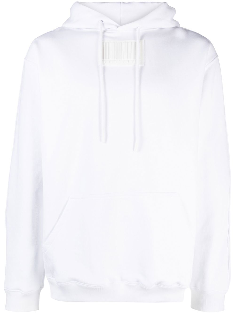 Barcode-patch drawstring hoodie - White