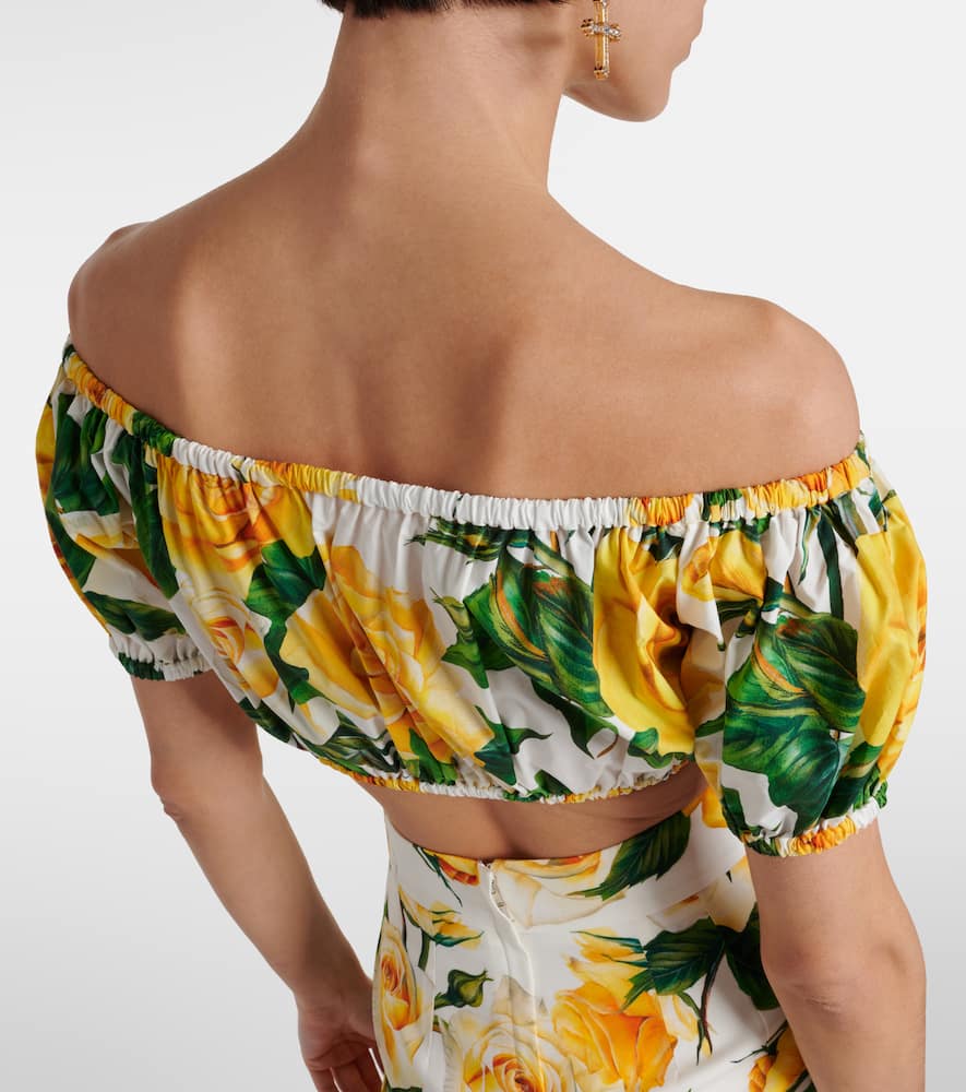 Floral off-shoulder cotton crop top