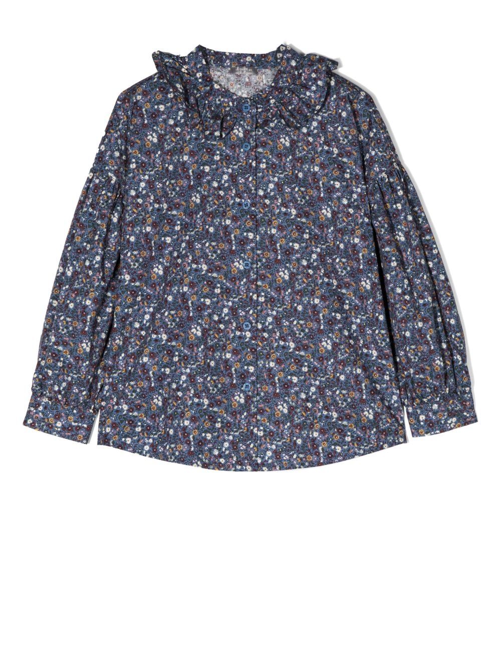 Floral-print ruffle-collar shirt - Blue