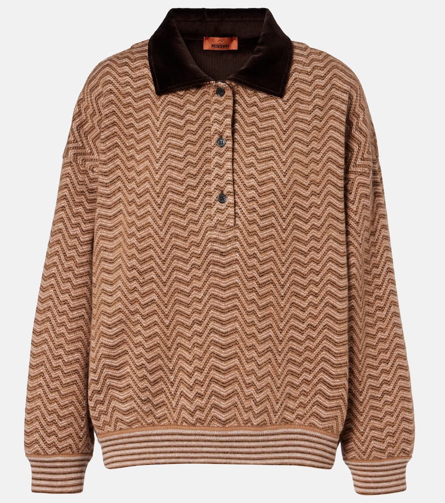 Zigzag wool and cotton polo sweater