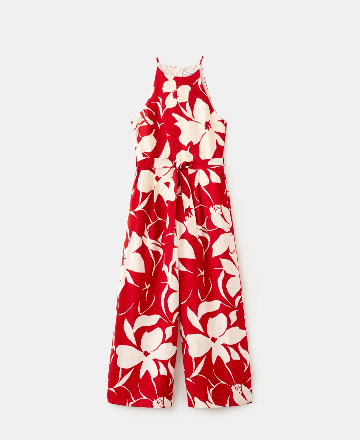 Women's Belted Floral-Printed Jumpsuit - Red