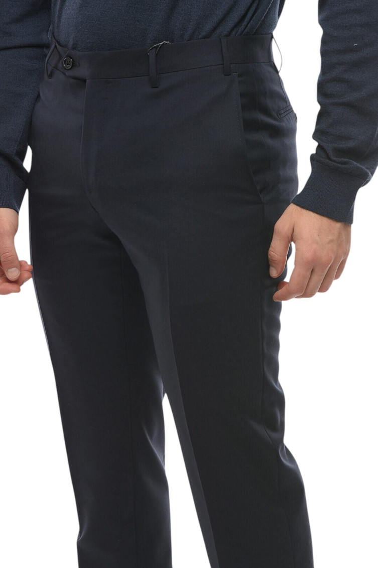Blue Tailored Solid Pants