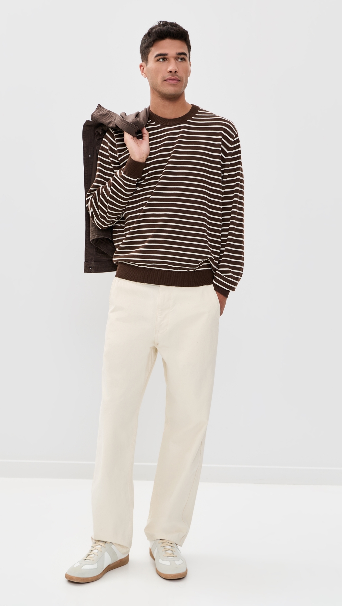 Core Cotton Long Sleeve Crew Sweater Dark Mocha Stripe