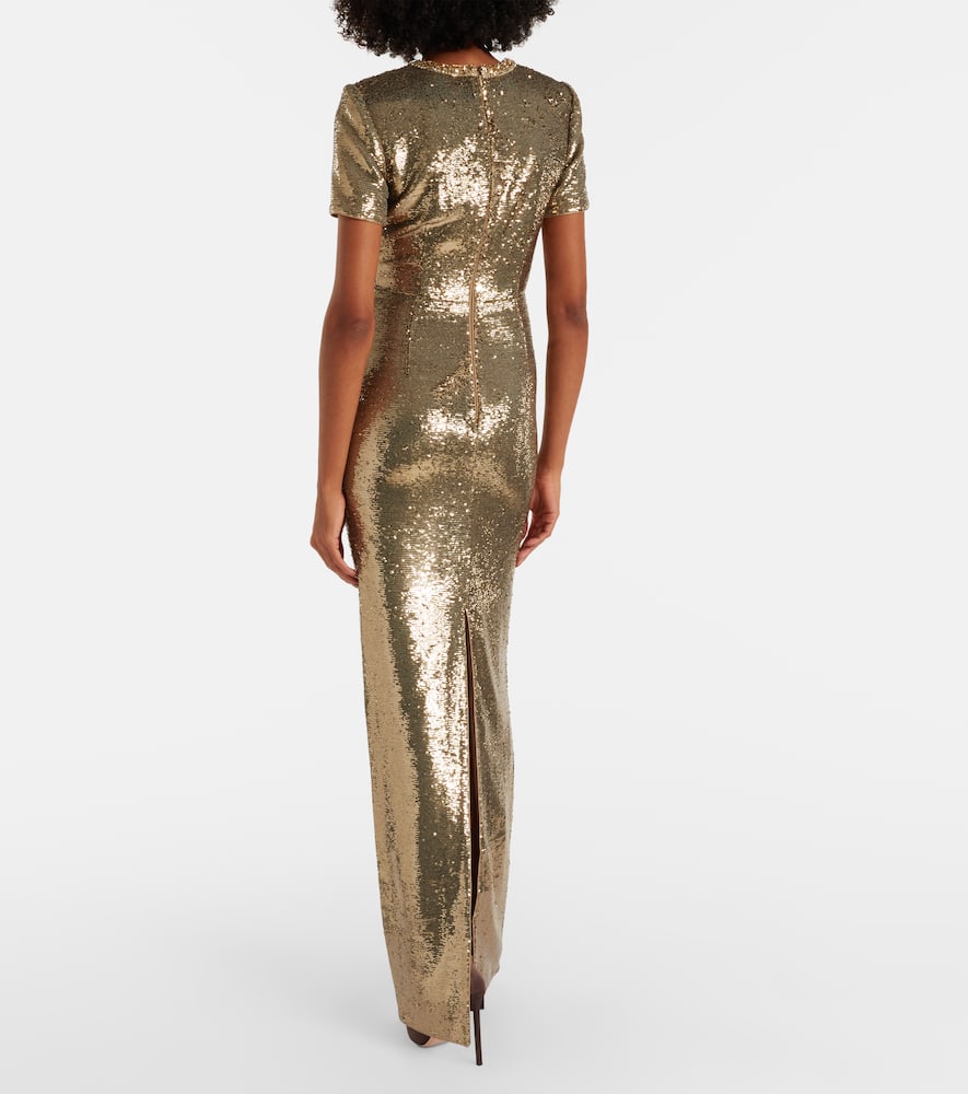 Crystal-embellished sequined gown