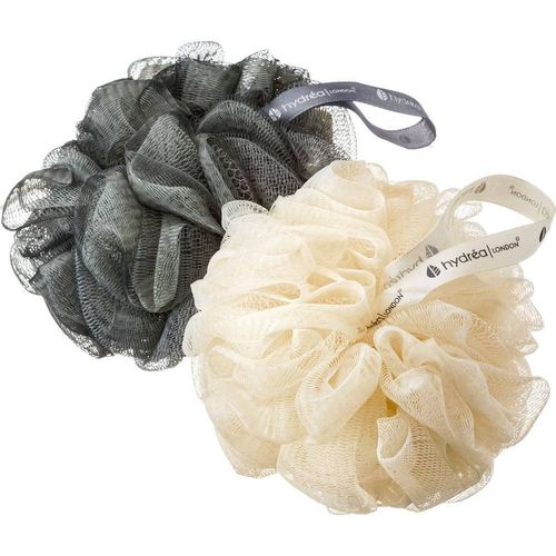 Hydrea London Spa Luxury Bath And Shower Buffers For Cleansing And Exfoliating – 2 Pack Stone Grey And Champagne Colour In Crea