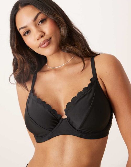 Peek & Beau Fuller Bust scallop underwire bikini top in black