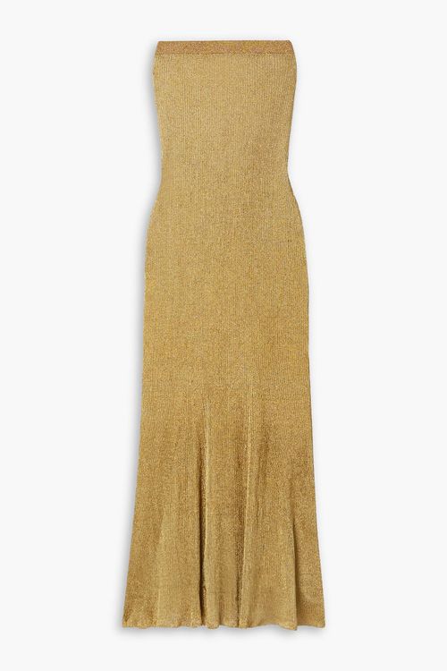 The Cage strapless metallic ribbed-knit maxi dress