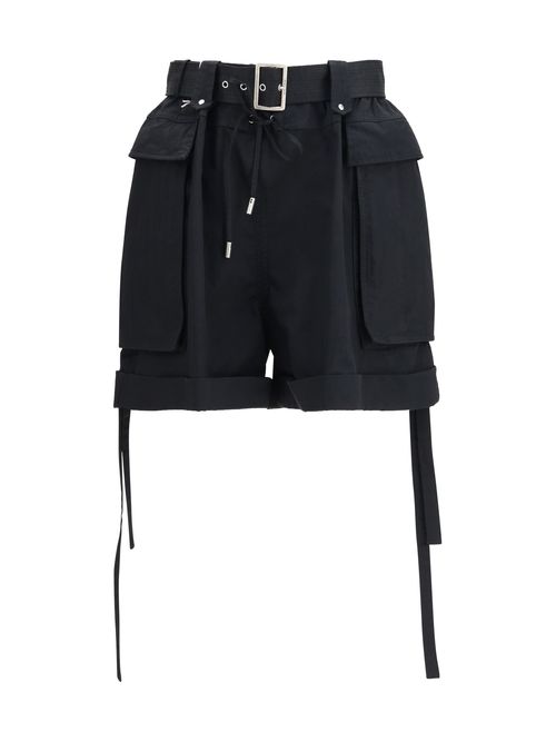 Cotton with Cargo Pockets Bermuda Shorts — Black