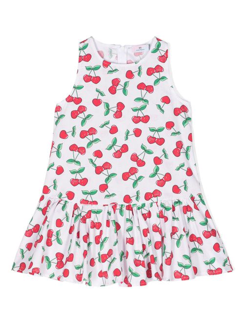 Cherry-print cotton dress - White