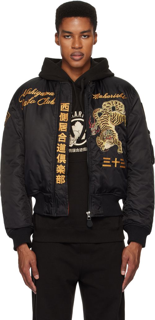 Maharishi Black Nishigawa Iaido Club Edition 4580 Nekomata Tiger MA1 Bomber Jacket