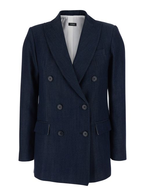 Double-Breasted Tech Fabric Blazer — Navy