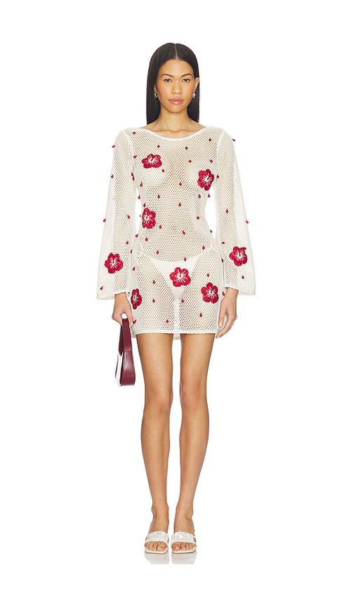 Leslie Amon Treasure Hibiscus Mini Dress in White. - L also in S