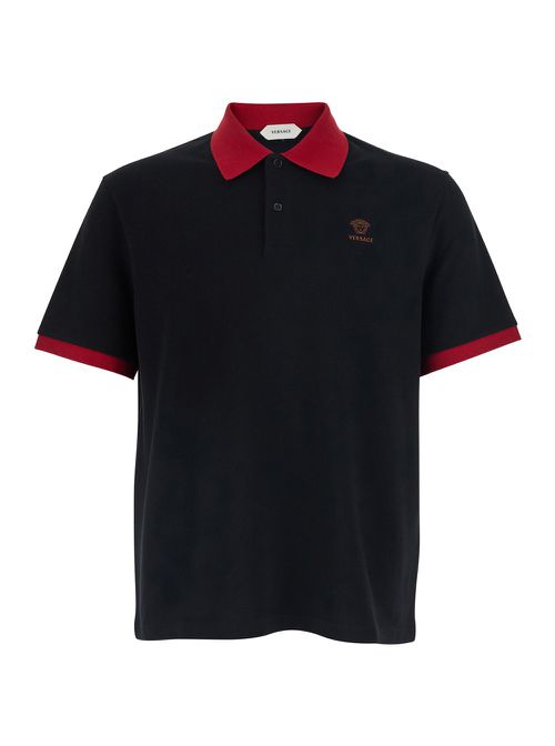 T-shirt piquet Black With Round Neck And Short Sleeves For Men