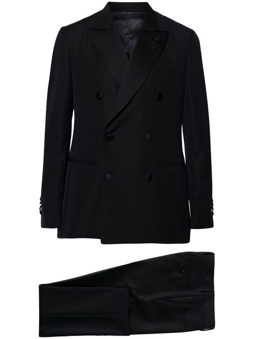 Double-breasted wool-blend suit - Blue
