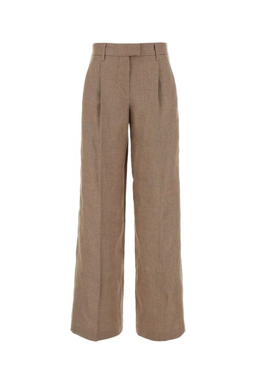 Linen Blend Wide-Leg Trousers — Beige