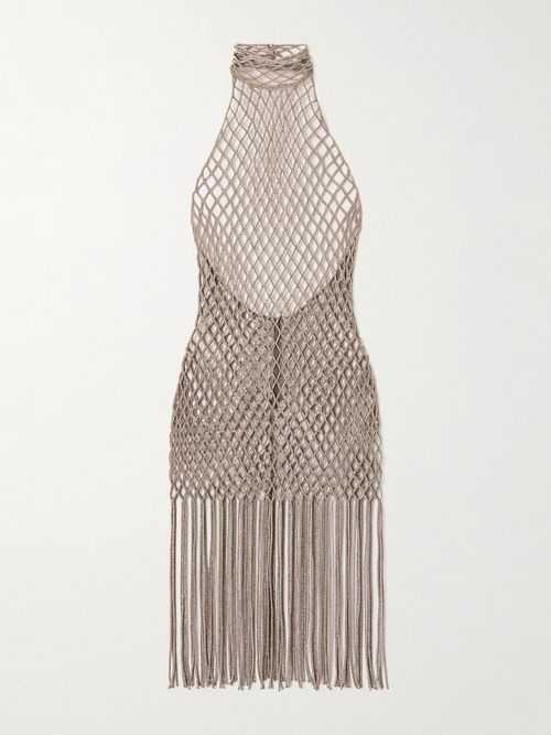 Fringed Crystal-embellished Cord Halterneck Mini Dress - Silver