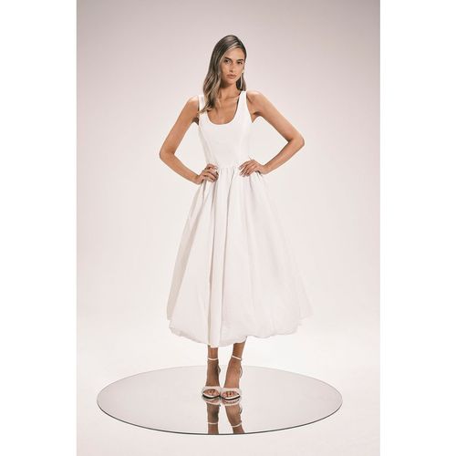 Karen Millen Womens Taffeta Bodice Puff Ball Woven Midi Dress - White Polyamide