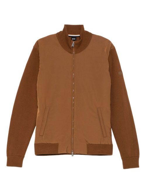 Knitted-panel zip-up jacket - Brown
