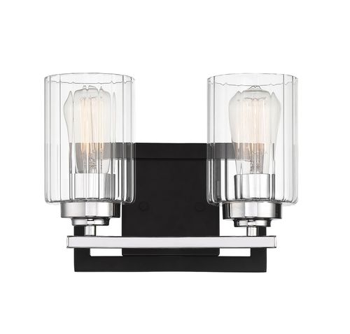 Savoy House Redmond 2-Light Bathroom Vanity Light in Matte Black with Polished Chrome Accent