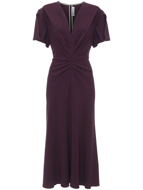 Gathered V-neck midi dress - Purple