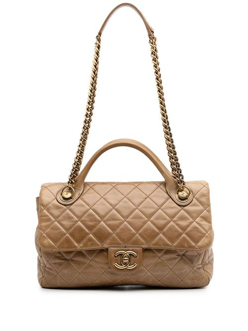 2014-2015 Medium Glazed Calfskin Castle Rock Top Handle Flap satchel - Brown